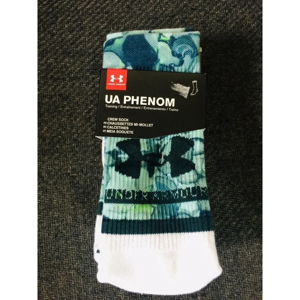 Under Armour Phenom Womens Crew Socks 3 Pk Teal White Grey Training 1329335-101